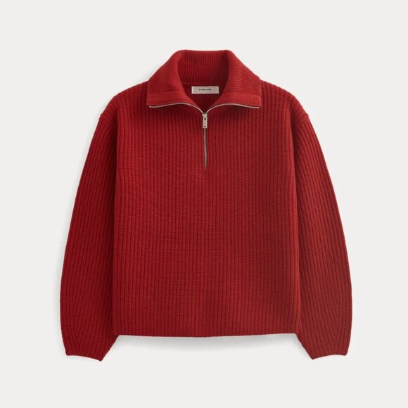 Everlane The Half-Zip Sweater in Luxe Merino in Berry Red, Size Medium - Picture 5 of 9
